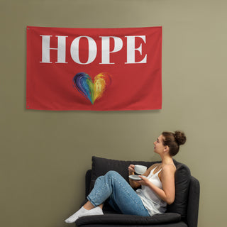 Red Hope Flag with Rainbow Heart by Ellen Jean