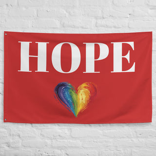 Red Hope Flag with Rainbow Heart by Ellen Jean