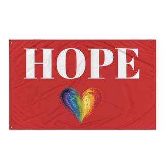 Red Hope Flag with Rainbow Heart by Ellen Jean