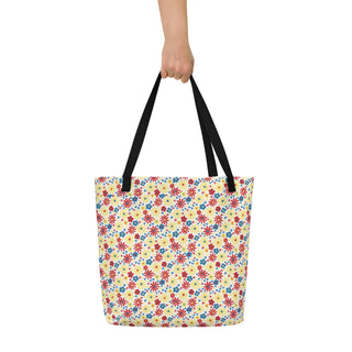 Large Red Yellow Blue Flowers Tote Bag 16"x20"