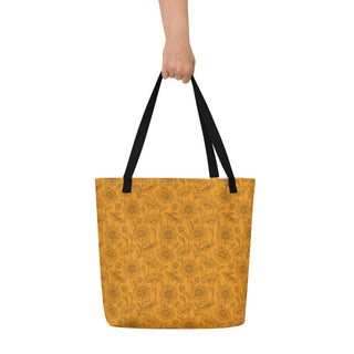 Large Orange Floral Tote Bag 16"x20"