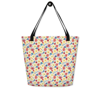 Large Red Yellow Blue Flowers Tote Bag 16"x20"