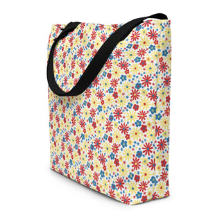 Large Red Yellow Blue Flowers Tote Bag 16"x20"