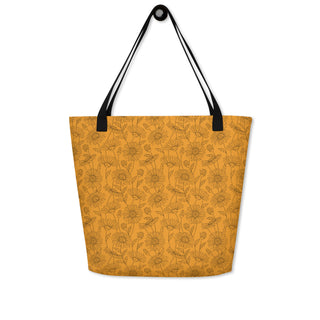 Large Orange Floral Tote Bag 16"x20"