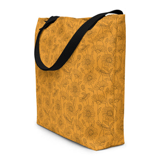 Large Orange Floral Tote Bag 16"x20"