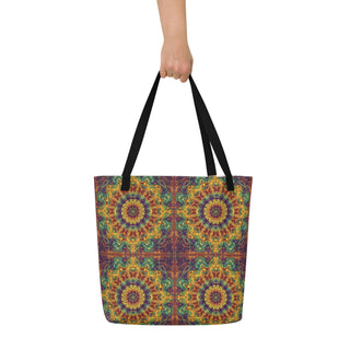 Large Colorful Mandala Tile Tote Bag 16"x20"