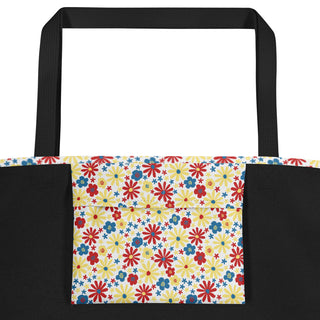 Large Red Yellow Blue Flowers Tote Bag 16"x20"