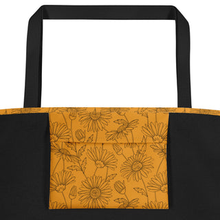 Large Orange Floral Tote Bag 16"x20"