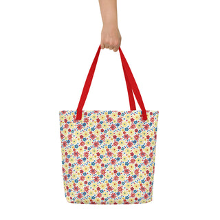 Large Red Yellow Blue Flowers Tote Bag 16"x20"