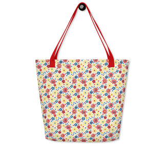 Large Red Yellow Blue Flowers Tote Bag 16"x20"