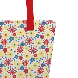 Large Red Yellow Blue Flowers Tote Bag 16"x20"