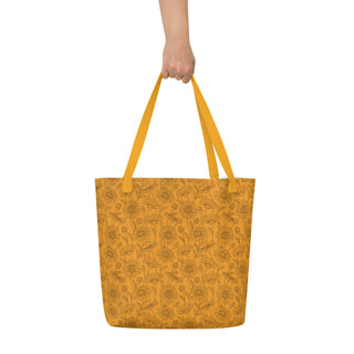 Large Orange Floral Tote Bag 16"x20"