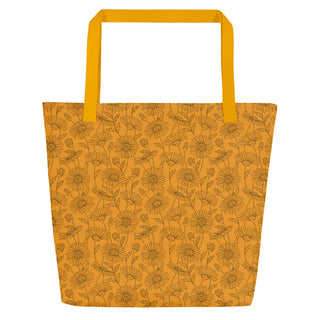 Large Orange Floral Tote Bag 16"x20"