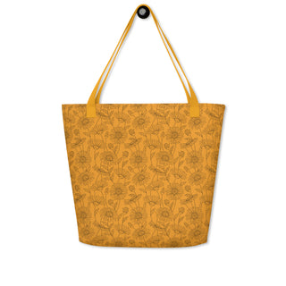 Large Orange Floral Tote Bag 16"x20"