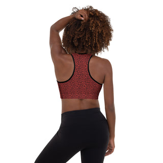 Red Padded Sports Bra with Black Leopard Print by Ellen Jean