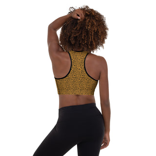 Orange Padded Sports Bra with Black Leopard Print by Ellen Jean