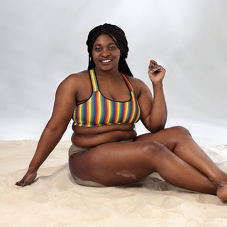 Padded Sports Bra Rainbow Stripe Racerback Bra