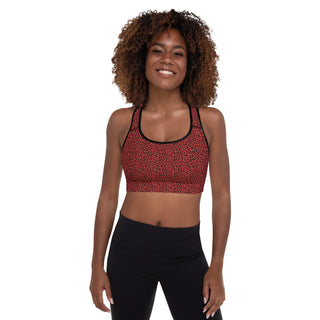 Red Padded Sports Bra with Black Leopard Print by Ellen Jean