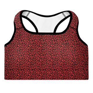 Red Padded Sports Bra with Black Leopard Print by Ellen Jean