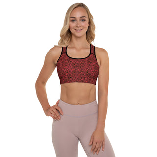 Red Padded Sports Bra with Black Leopard Print by Ellen Jean