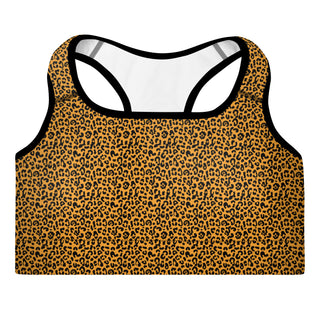 Orange Padded Sports Bra with Black Leopard Print by Ellen Jean