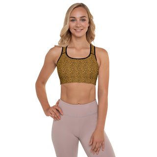 Orange Padded Sports Bra with Black Leopard Print by Ellen Jean