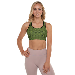 Green Padded Sports Bra with Black Leopard Print by Ellen Jean