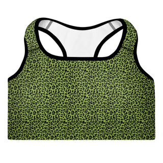 Green Padded Sports Bra with Black Leopard Print by Ellen Jean