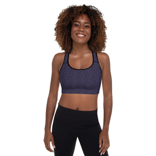 Purple Padded Sports Bra with Black Leopard Print by Ellen Jean