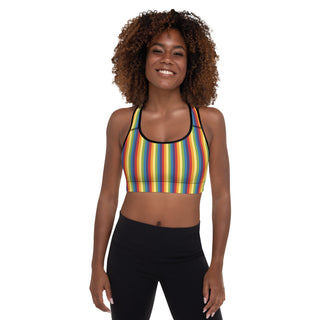 Padded Sports Bra Rainbow Stripe Racerback Bra