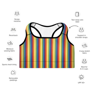 Padded Sports Bra Rainbow Stripe Racerback Bra