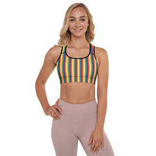 Padded Sports Bra Rainbow Stripe Racerback Bra