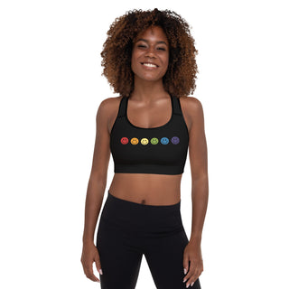 Black Padded Sports Bra with Rainbow Smiley Faces Athletic Bra