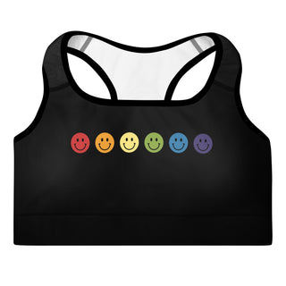 Black Padded Sports Bra with Rainbow Smiley Faces Athletic Bra