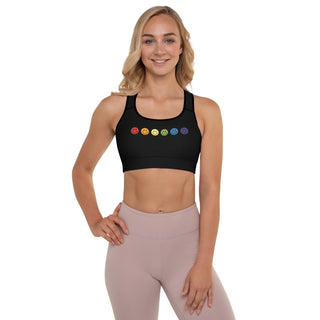 Black Padded Sports Bra with Rainbow Smiley Faces Athletic Bra