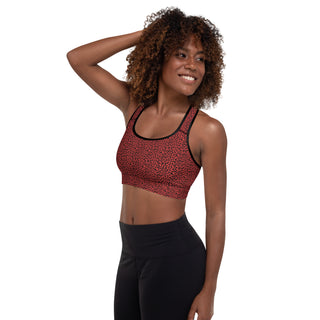 Red Padded Sports Bra with Black Leopard Print by Ellen Jean