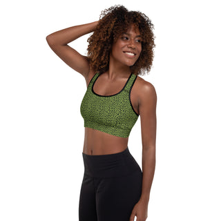 Green Padded Sports Bra with Black Leopard Print by Ellen Jean