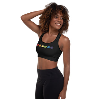 Black Padded Sports Bra with Rainbow Smiley Faces Athletic Bra