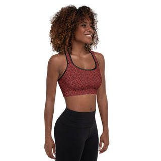 Red Padded Sports Bra with Black Leopard Print by Ellen Jean