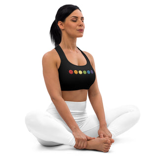 Black Padded Sports Bra with Rainbow Smiley Faces Athletic Bra