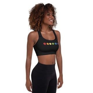 Black Padded Sports Bra with Rainbow Smiley Faces Athletic Bra