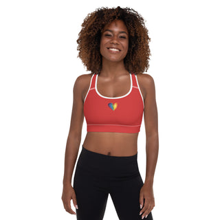 Red Padded Sports Bra with Signature Heart by Ellen Jean