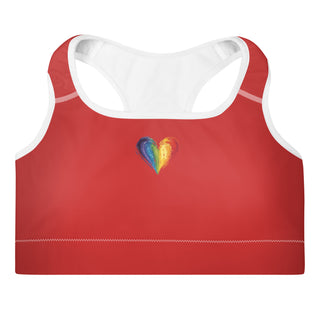 Red Padded Sports Bra with Signature Heart by Ellen Jean