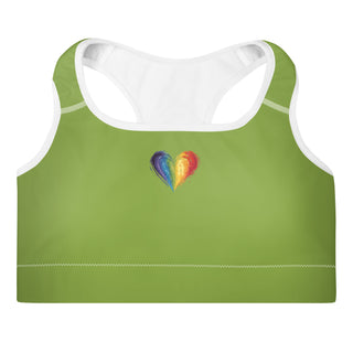 Green Padded Sports Bra with Signature Heart by Ellen Jean