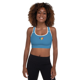 Blue Padded Sports Bra with Signature Heart by Ellen Jean