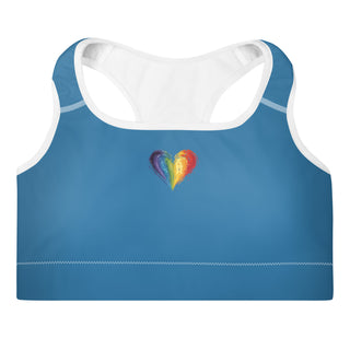 Blue Padded Sports Bra with Signature Heart by Ellen Jean