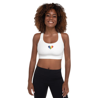 White Padded Sports Bra with Signature Heart by Ellen Jean