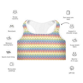 Rainbow Waves Padded Sports Bra by Ellen Jean