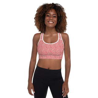 Red Padded Sports Bra with White Leopard Print by Ellen Jean