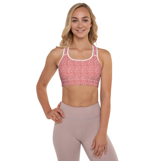 Red Padded Sports Bra with White Leopard Print by Ellen Jean